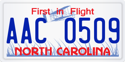 NC license plate AAC0509