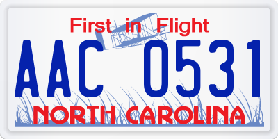 NC license plate AAC0531