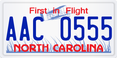 NC license plate AAC0555