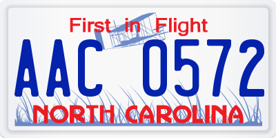 NC license plate AAC0572