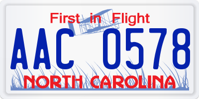 NC license plate AAC0578