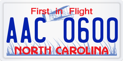 NC license plate AAC0600