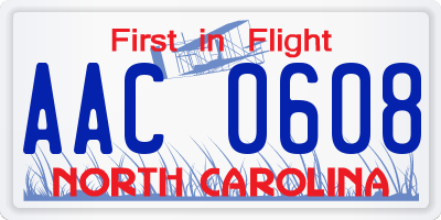 NC license plate AAC0608