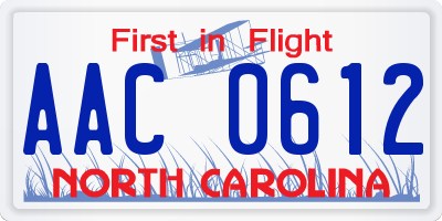 NC license plate AAC0612