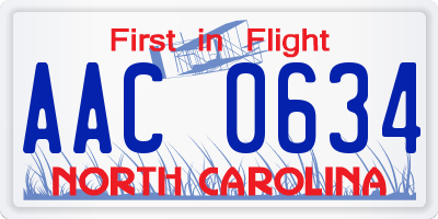 NC license plate AAC0634