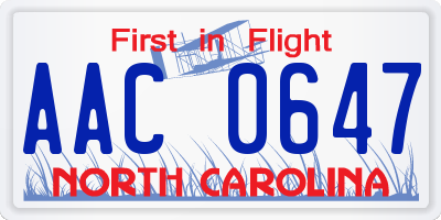 NC license plate AAC0647
