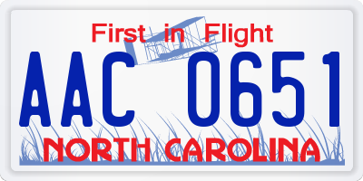 NC license plate AAC0651