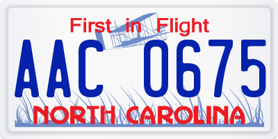 NC license plate AAC0675