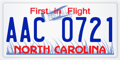 NC license plate AAC0721
