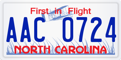 NC license plate AAC0724