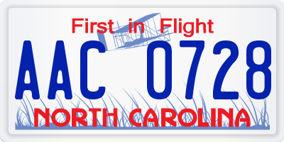 NC license plate AAC0728