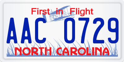 NC license plate AAC0729