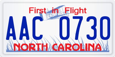 NC license plate AAC0730