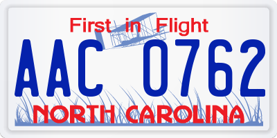 NC license plate AAC0762