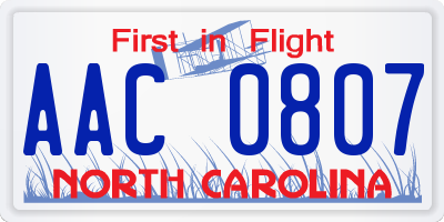 NC license plate AAC0807