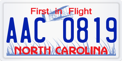 NC license plate AAC0819