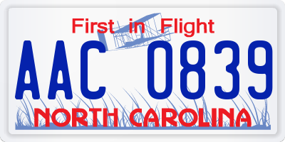 NC license plate AAC0839
