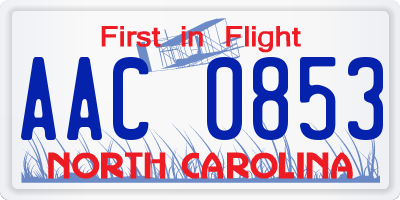 NC license plate AAC0853