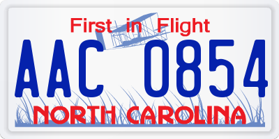 NC license plate AAC0854