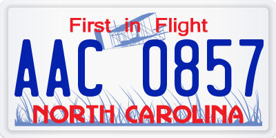 NC license plate AAC0857