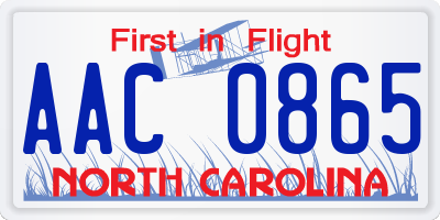 NC license plate AAC0865