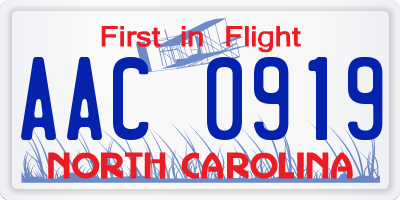 NC license plate AAC0919