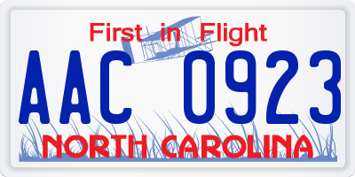NC license plate AAC0923