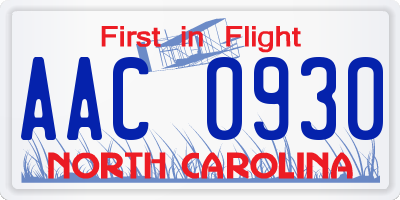 NC license plate AAC0930