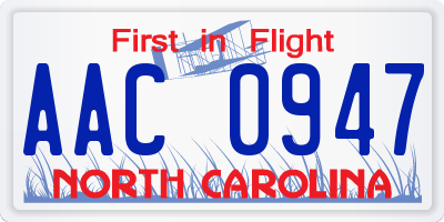 NC license plate AAC0947
