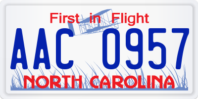 NC license plate AAC0957
