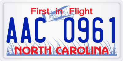 NC license plate AAC0961