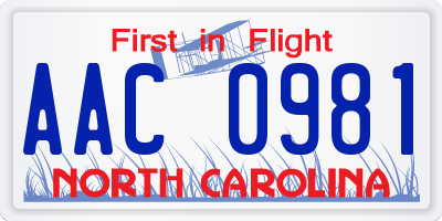 NC license plate AAC0981