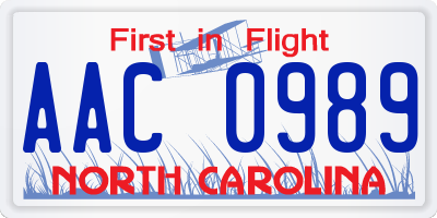 NC license plate AAC0989