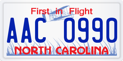 NC license plate AAC0990