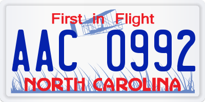 NC license plate AAC0992