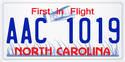 NC license plate AAC1019