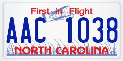 NC license plate AAC1038