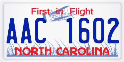 NC license plate AAC1602