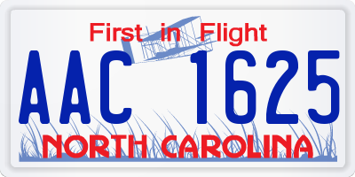 NC license plate AAC1625