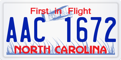 NC license plate AAC1672