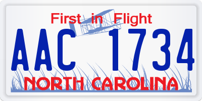 NC license plate AAC1734