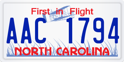 NC license plate AAC1794