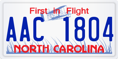 NC license plate AAC1804
