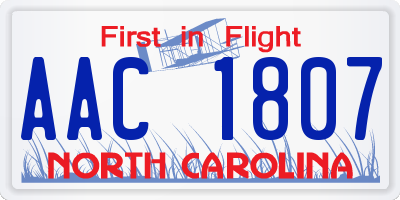 NC license plate AAC1807