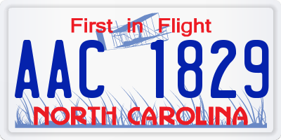 NC license plate AAC1829