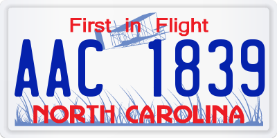 NC license plate AAC1839