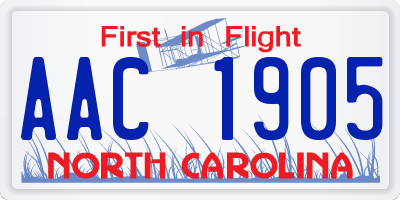 NC license plate AAC1905