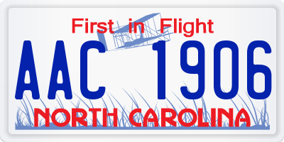 NC license plate AAC1906
