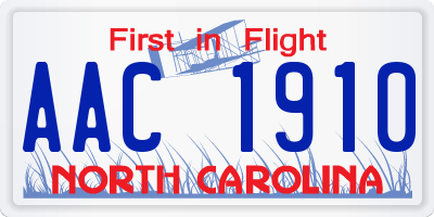 NC license plate AAC1910