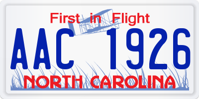 NC license plate AAC1926